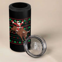 Funny Black Santa Riding Bull 4 in 1 Can Cooler Tumbler Ugly Christmas Sweater Gift - Wonder Print Shop