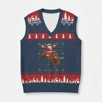 Funny Black Santa Riding Bull V-Neck Knit Sweater Vest Ugly Xmas Sweater Gift - Wonder Print Shop