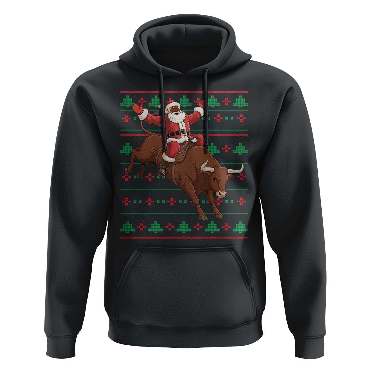 Funny Black Santa Riding Bull Hoodie Ugly Christmas Sweater Gift - Wonder Print Shop