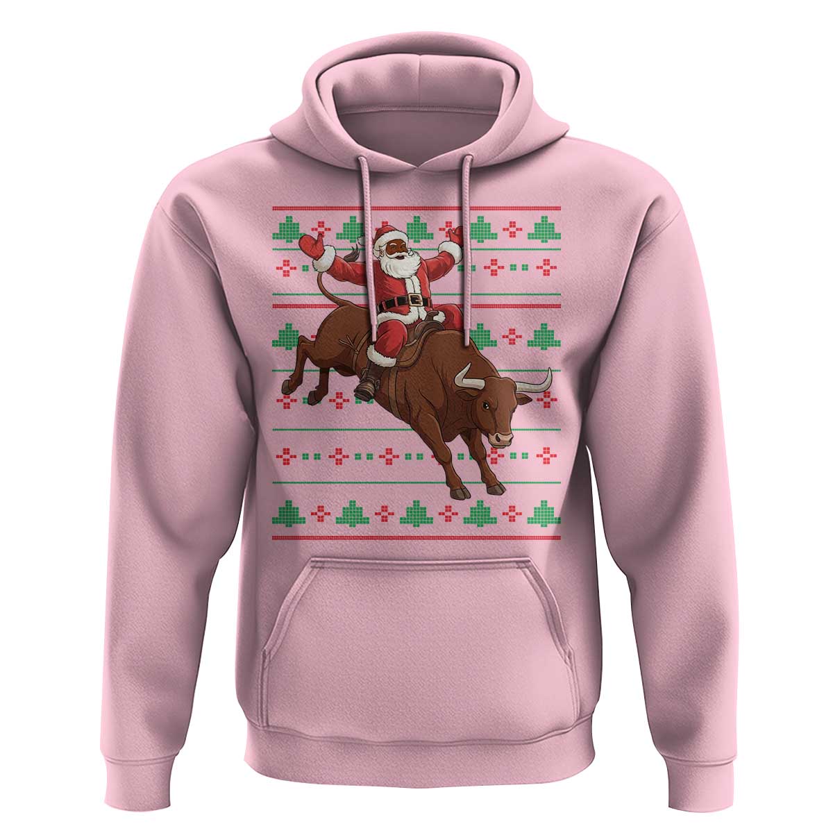 Funny Black Santa Riding Bull Hoodie Ugly Christmas Sweater Gift - Wonder Print Shop