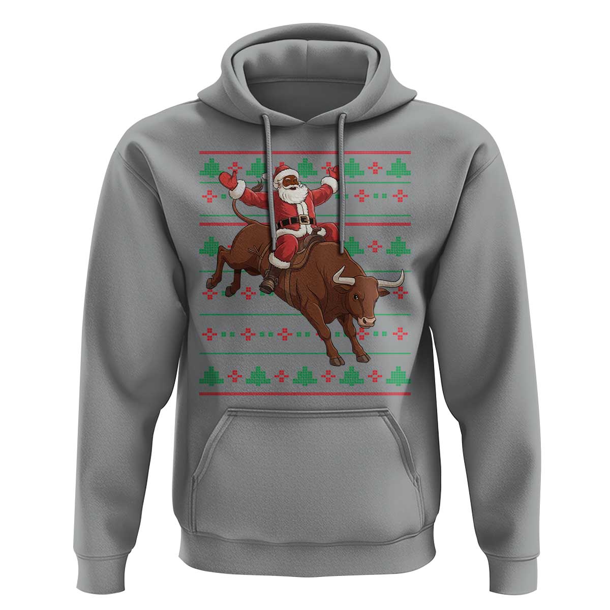 Funny Black Santa Riding Bull Hoodie Ugly Christmas Sweater Gift - Wonder Print Shop