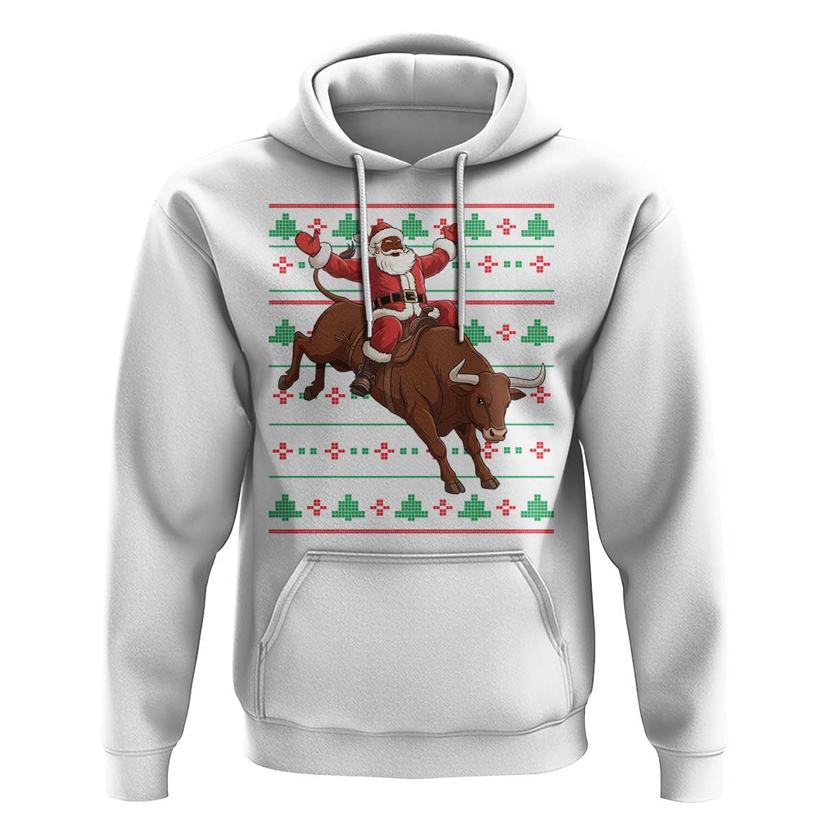 Funny Black Santa Riding Bull Hoodie Ugly Christmas Sweater Gift - Wonder Print Shop