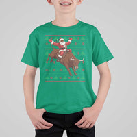 Funny Black Santa Riding Bull T Shirt For Kid Ugly Christmas Sweater Gift - Wonder Print Shop