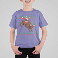 Funny Black Santa Riding Bull T Shirt For Kid Ugly Christmas Sweater Gift - Wonder Print Shop