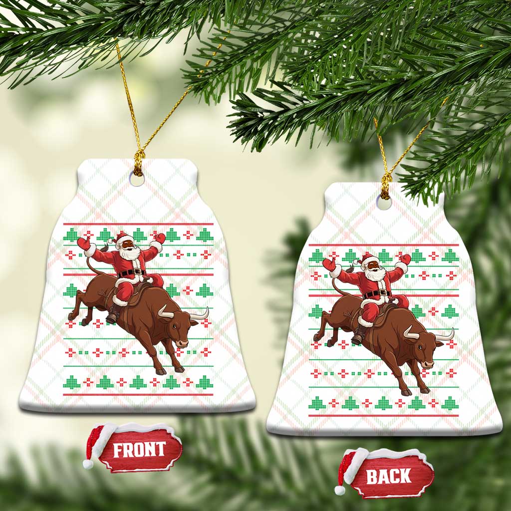 Funny Black Santa Riding Bull Ceramic Ornament Ugly Christmas Sweater Gift - Wonder Print Shop