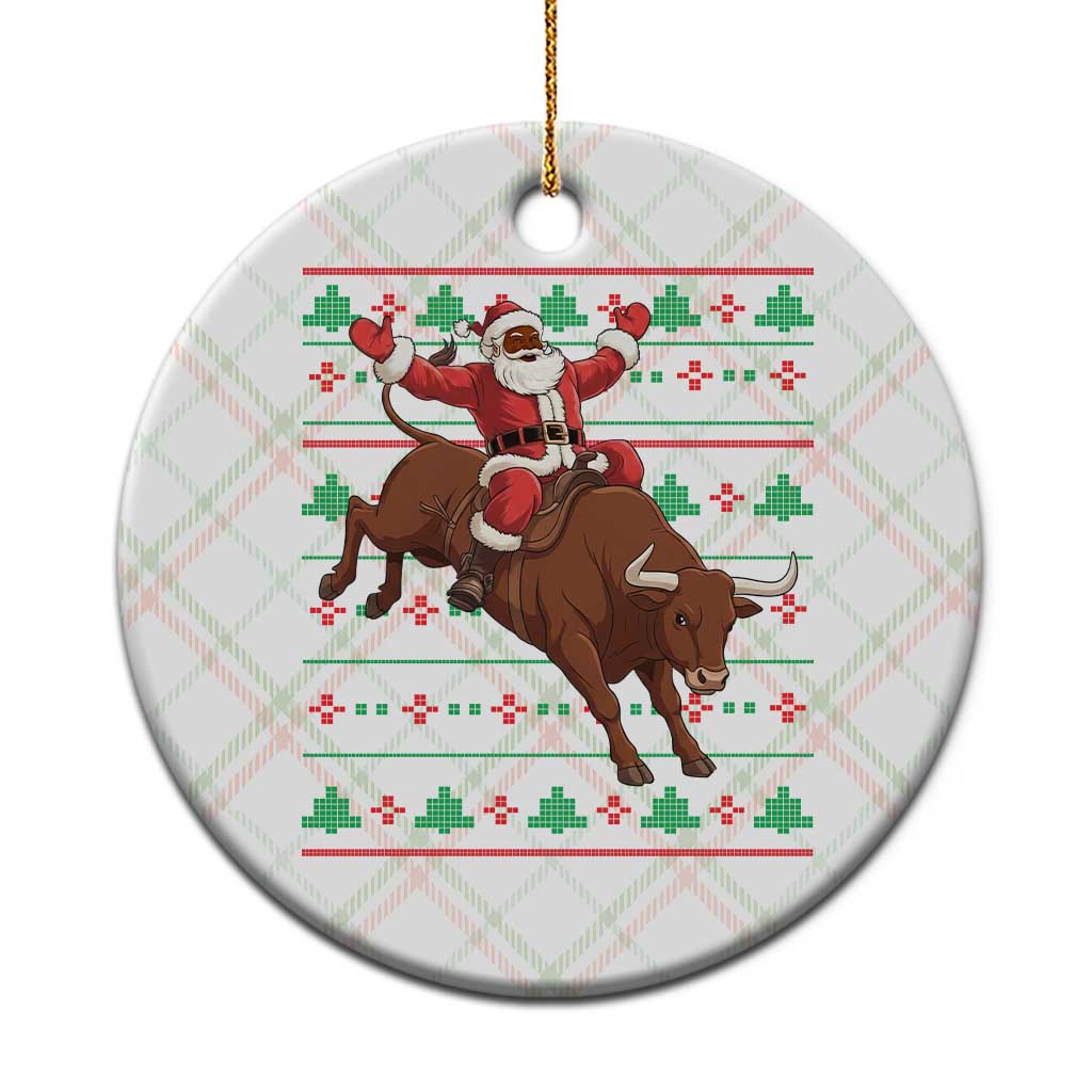 Funny Black Santa Riding Bull Ceramic Ornament Ugly Christmas Sweater Gift - Wonder Print Shop