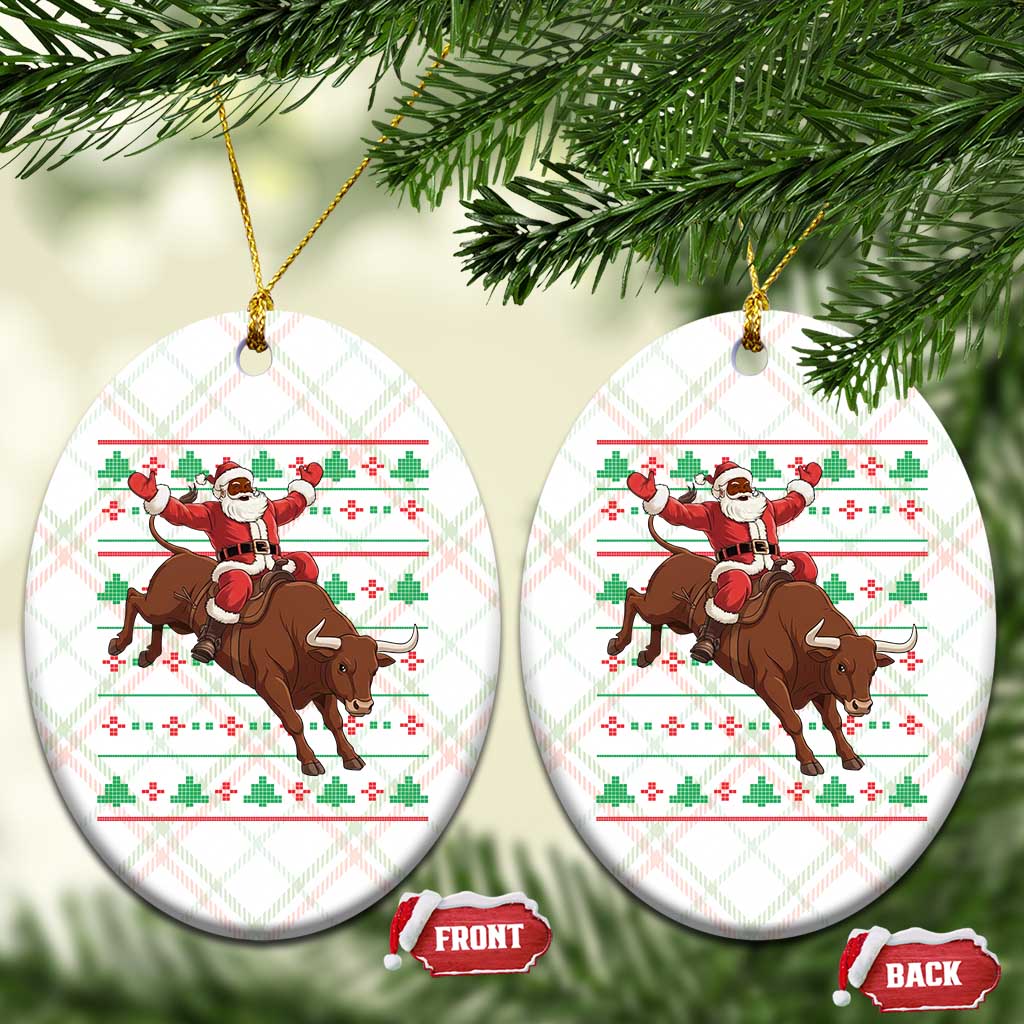Funny Black Santa Riding Bull Ceramic Ornament Ugly Christmas Sweater Gift - Wonder Print Shop