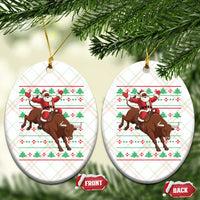 Funny Black Santa Riding Bull Ceramic Ornament Ugly Christmas Sweater Gift - Wonder Print Shop