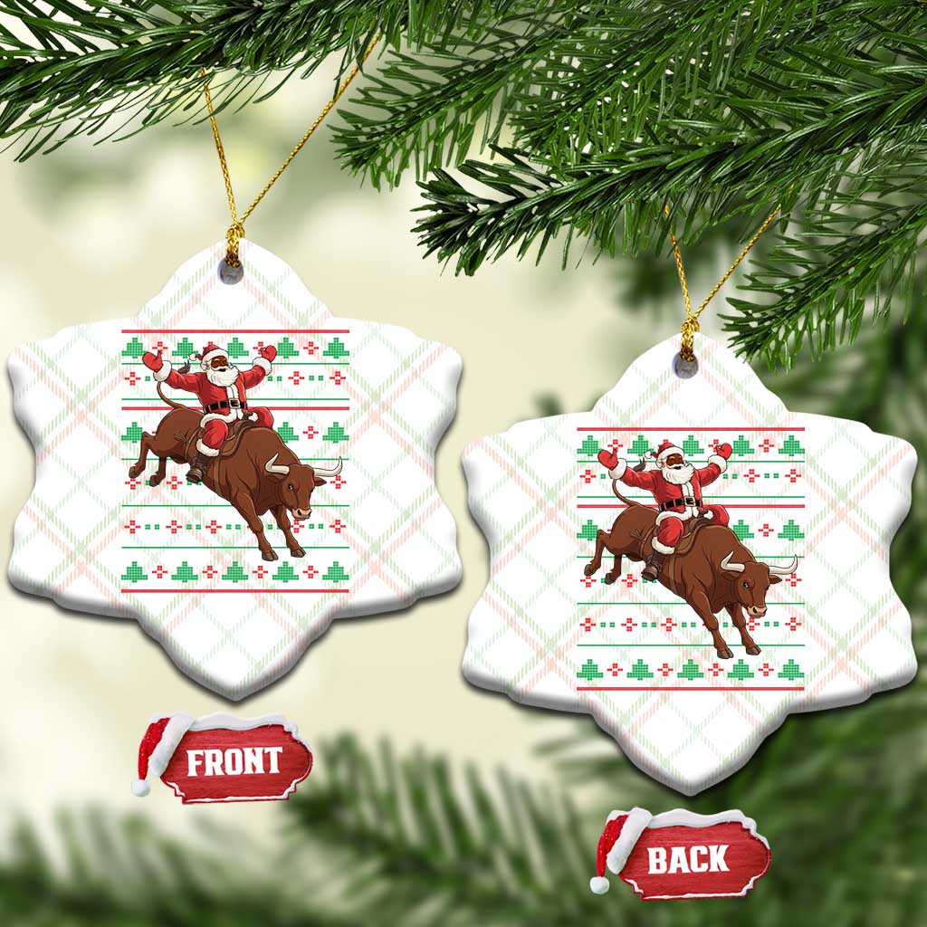 Funny Black Santa Riding Bull Ceramic Ornament Ugly Christmas Sweater Gift - Wonder Print Shop