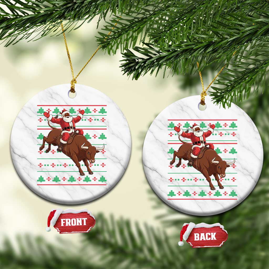 Funny Black Santa Riding Bull Ceramic Ornament Ugly Christmas Sweater Gift - Wonder Print Shop