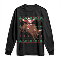 Funny Black Santa Riding Bull Long Sleeve Shirt Ugly Christmas Sweater Gift - Wonder Print Shop