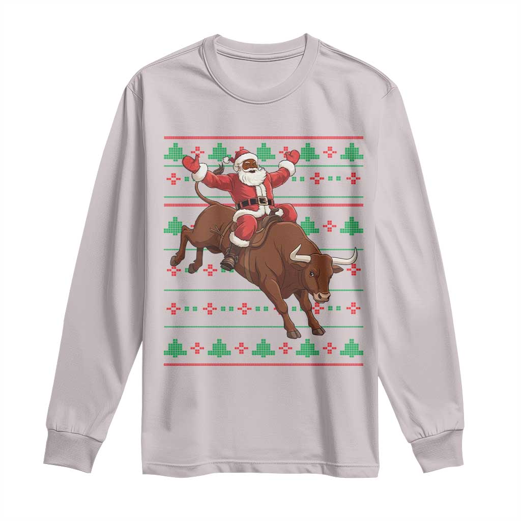 Funny Black Santa Riding Bull Long Sleeve Shirt Ugly Christmas Sweater Gift - Wonder Print Shop