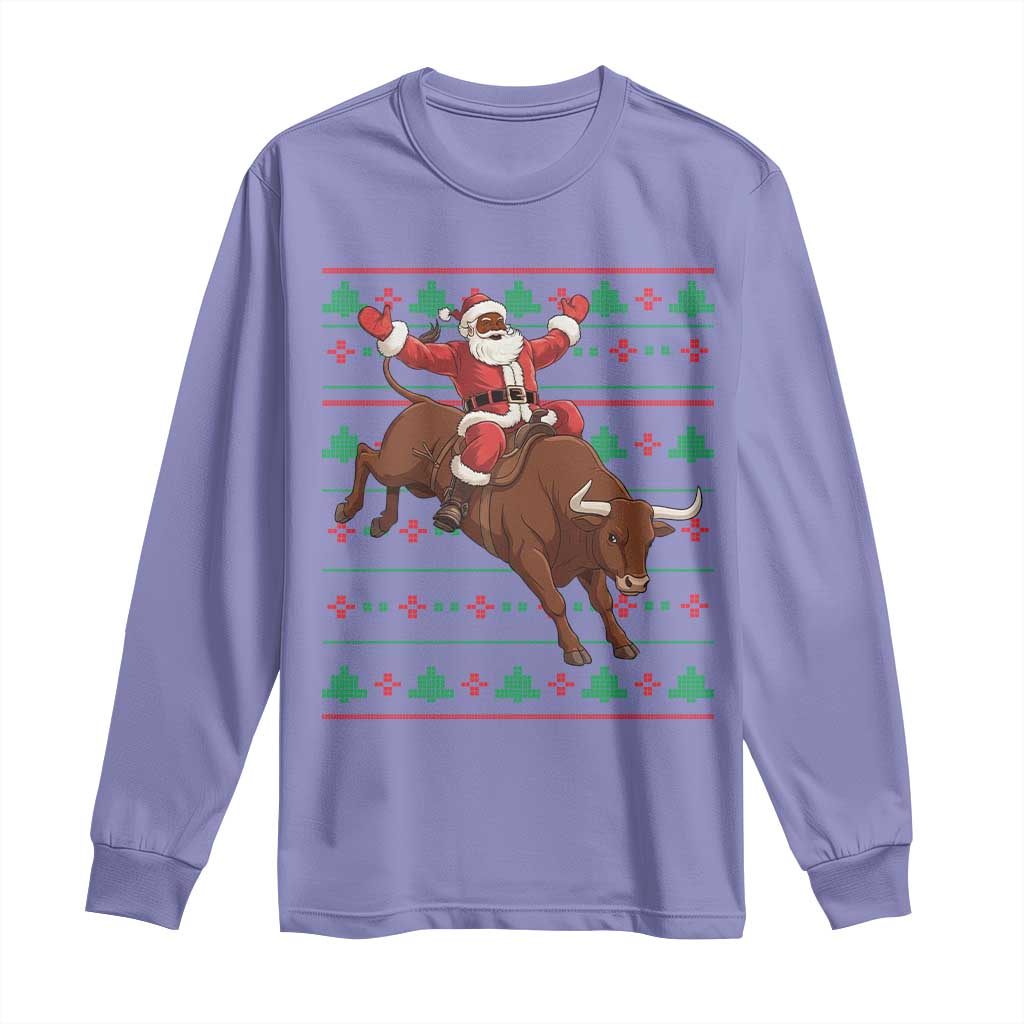 Funny Black Santa Riding Bull Long Sleeve Shirt Ugly Christmas Sweater Gift - Wonder Print Shop