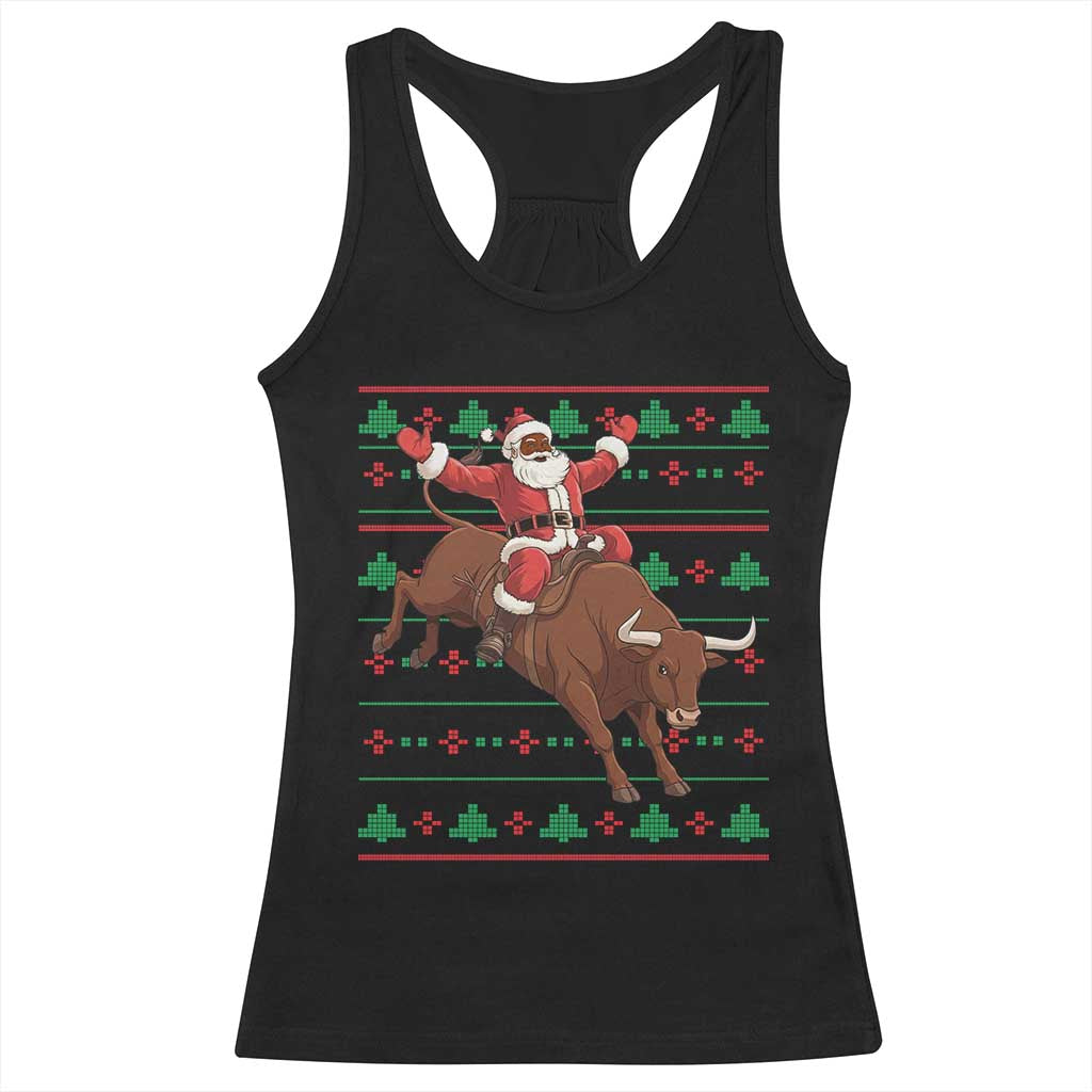 Funny Black Santa Riding Bull Racerback Tank Top Ugly Christmas Sweater Gift - Wonder Print Shop