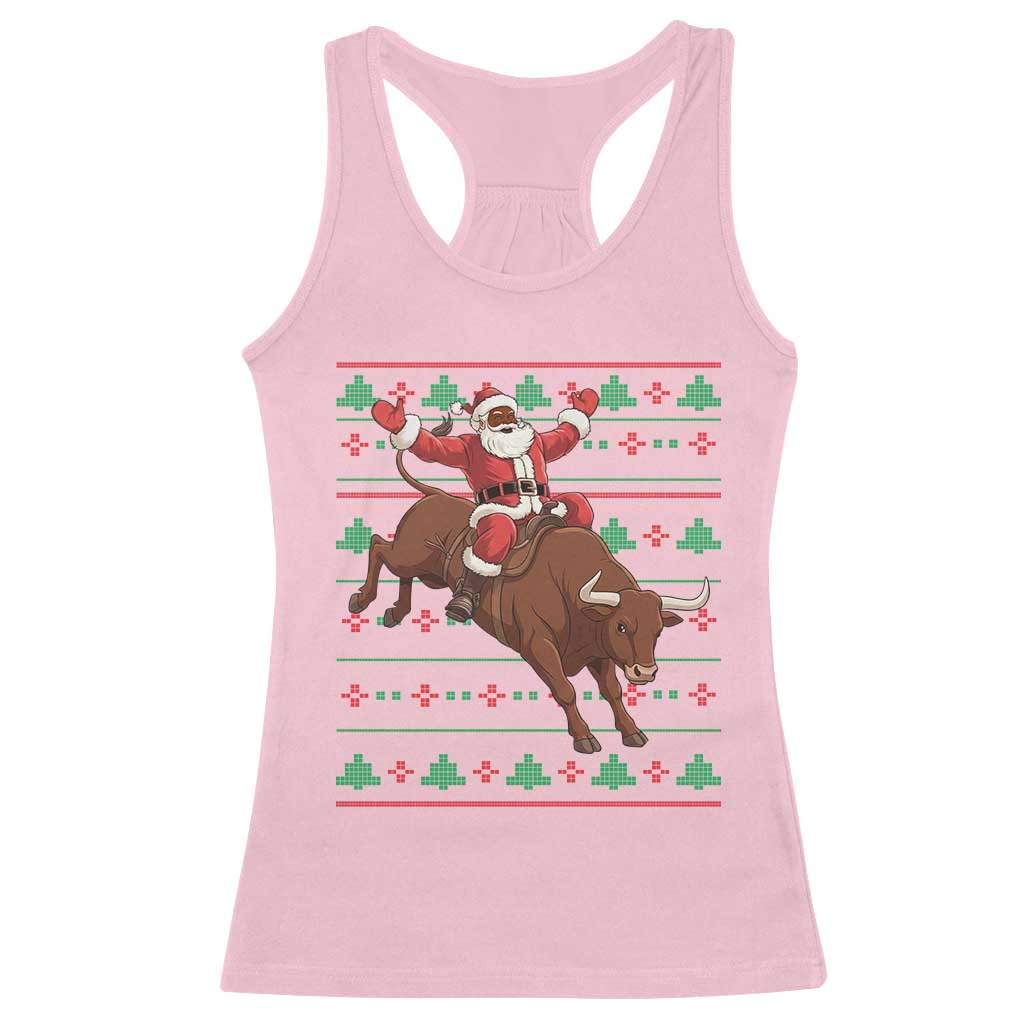 Funny Black Santa Riding Bull Racerback Tank Top Ugly Christmas Sweater Gift - Wonder Print Shop