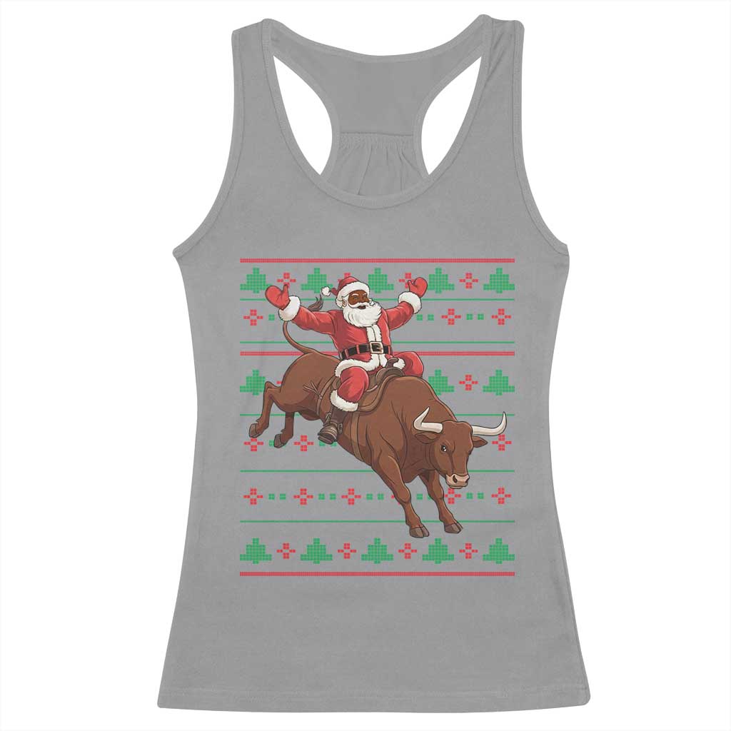 Funny Black Santa Riding Bull Racerback Tank Top Ugly Christmas Sweater Gift - Wonder Print Shop