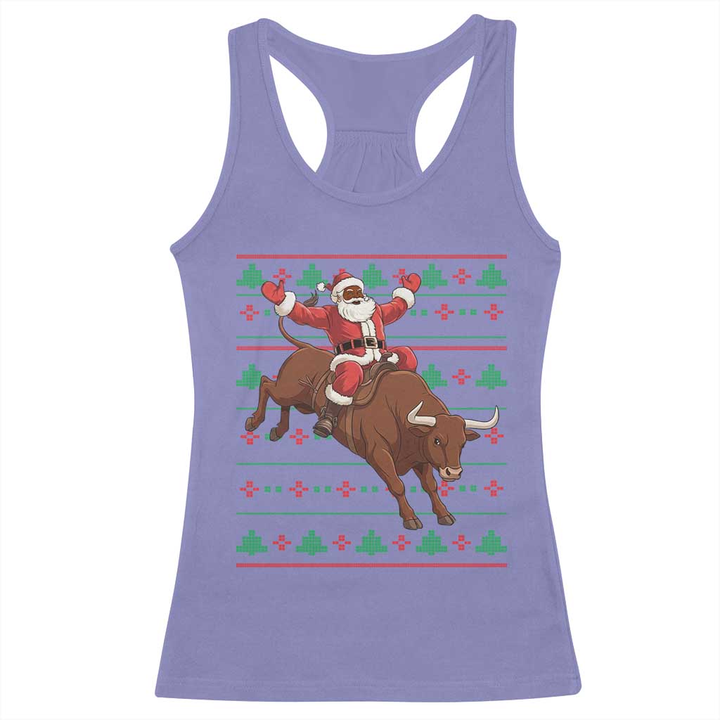Funny Black Santa Riding Bull Racerback Tank Top Ugly Christmas Sweater Gift - Wonder Print Shop
