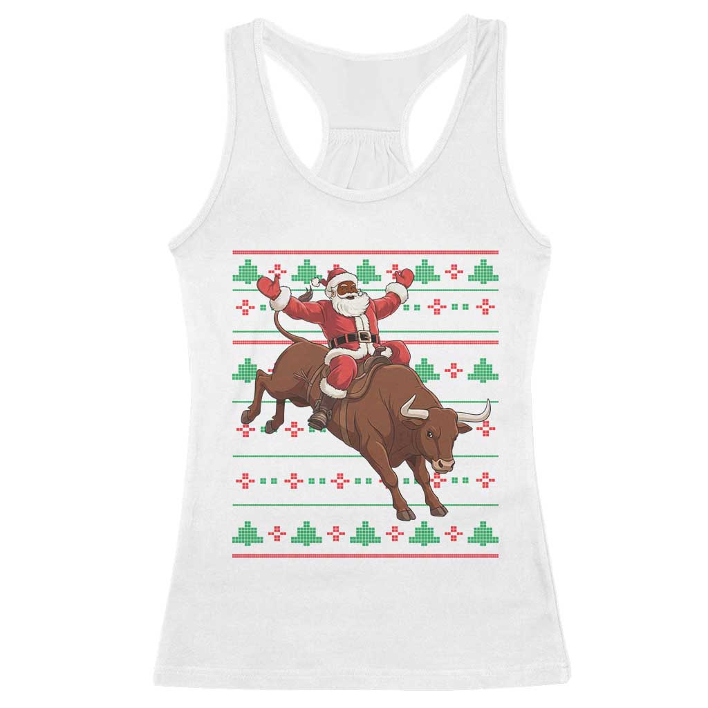 Funny Black Santa Riding Bull Racerback Tank Top Ugly Christmas Sweater Gift - Wonder Print Shop