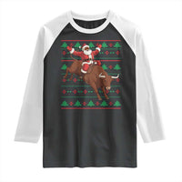 Funny Black Santa Riding Bull Raglan Shirt Ugly Christmas Sweater Gift - Wonder Print Shop