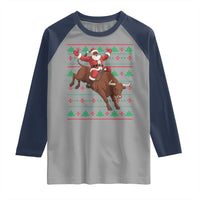 Funny Black Santa Riding Bull Raglan Shirt Ugly Christmas Sweater Gift - Wonder Print Shop