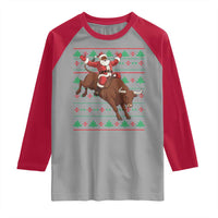 Funny Black Santa Riding Bull Raglan Shirt Ugly Christmas Sweater Gift - Wonder Print Shop