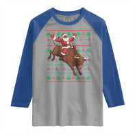 Funny Black Santa Riding Bull Raglan Shirt Ugly Christmas Sweater Gift - Wonder Print Shop