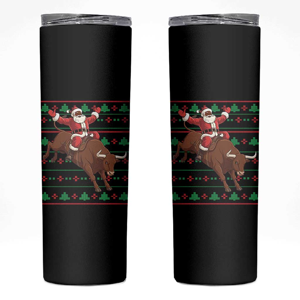 Funny Black Santa Riding Bull Skinny Tumbler Ugly Christmas Sweater Gift - Wonder Print Shop