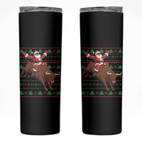 Funny Black Santa Riding Bull Skinny Tumbler Ugly Christmas Sweater Gift - Wonder Print Shop