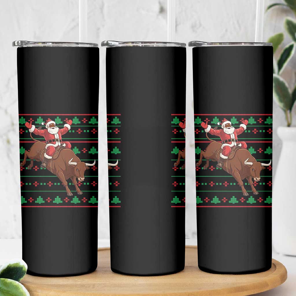 Funny Black Santa Riding Bull Skinny Tumbler Ugly Christmas Sweater Gift - Wonder Print Shop