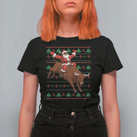 Funny Black Santa Riding Bull T Shirt For Women Ugly Christmas Sweater Gift - Wonder Print Shop