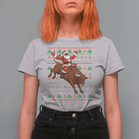 Funny Black Santa Riding Bull T Shirt For Women Ugly Christmas Sweater Gift - Wonder Print Shop