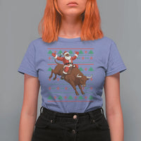 Funny Black Santa Riding Bull T Shirt For Women Ugly Christmas Sweater Gift - Wonder Print Shop