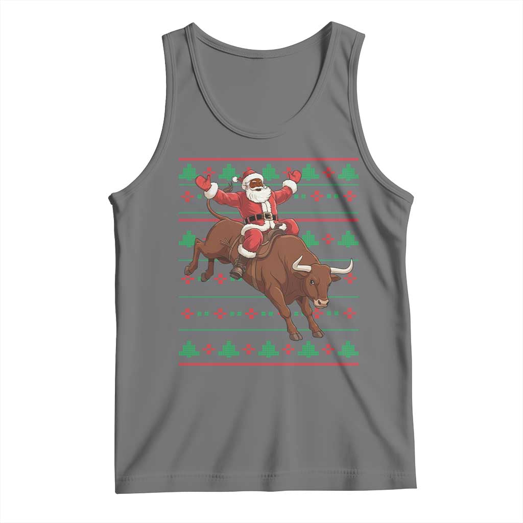 Funny Black Santa Riding Bull Tank Top Ugly Christmas Sweater Gift - Wonder Print Shop