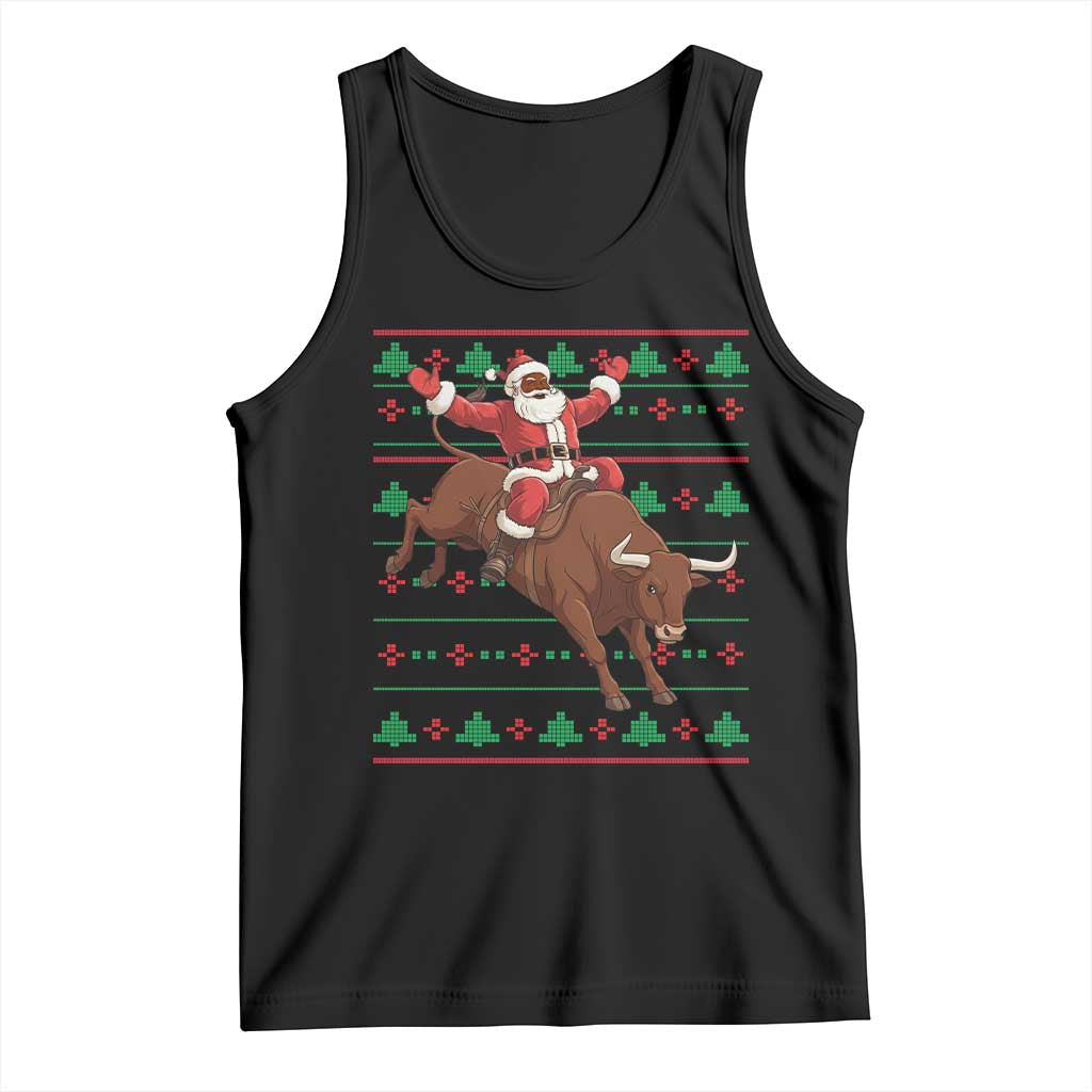 Funny Black Santa Riding Bull Tank Top Ugly Christmas Sweater Gift - Wonder Print Shop