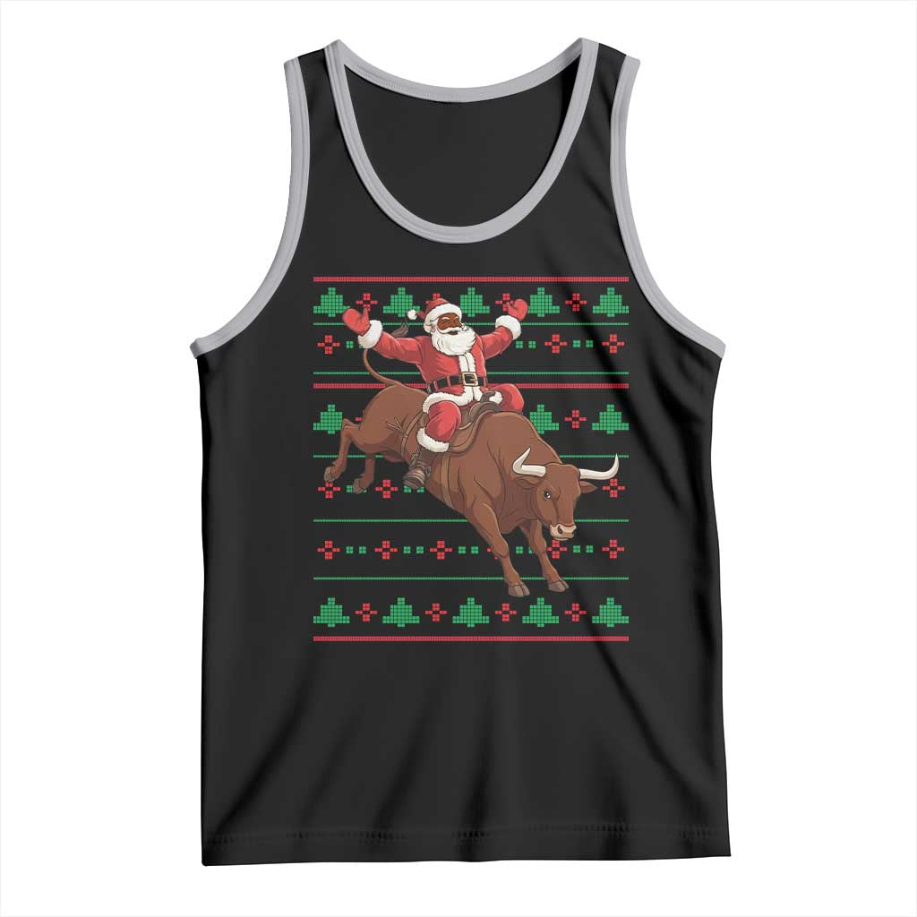 Funny Black Santa Riding Bull Tank Top Ugly Christmas Sweater Gift - Wonder Print Shop