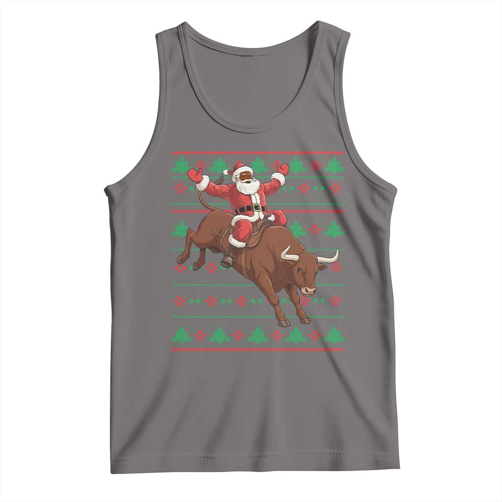 Funny Black Santa Riding Bull Tank Top Ugly Christmas Sweater Gift - Wonder Print Shop