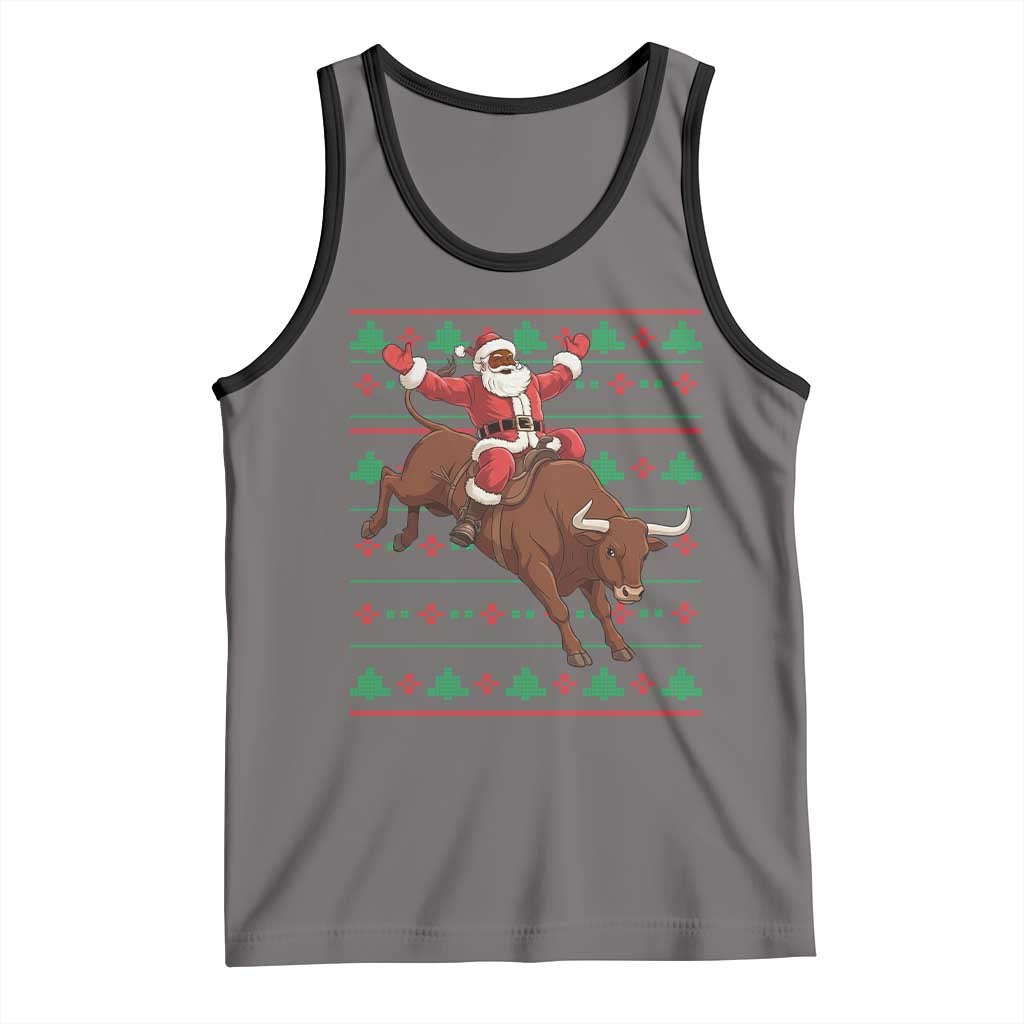 Funny Black Santa Riding Bull Tank Top Ugly Christmas Sweater Gift - Wonder Print Shop