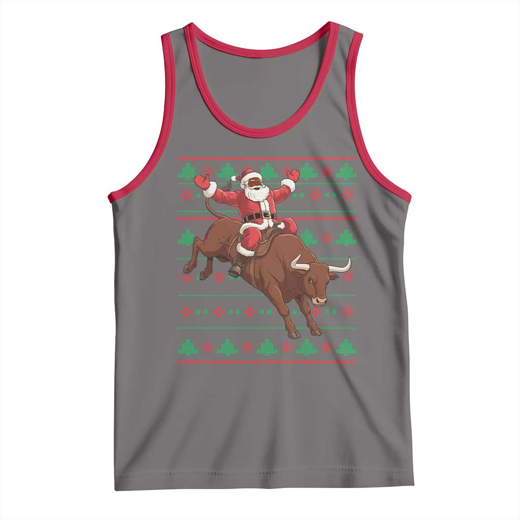 Funny Black Santa Riding Bull Tank Top Ugly Christmas Sweater Gift - Wonder Print Shop