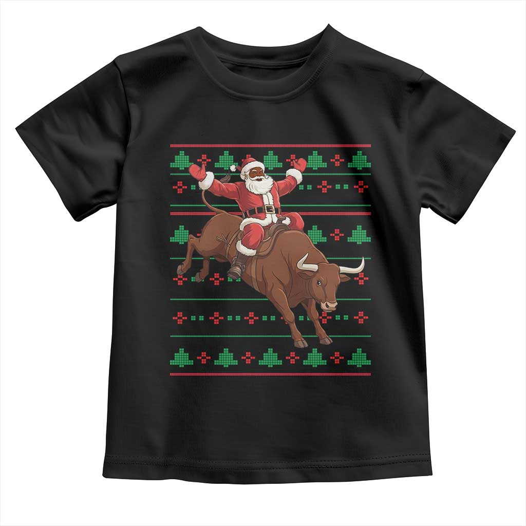 Funny Black Santa Riding Bull Toddler T Shirt Ugly Christmas Sweater Gift - Wonder Print Shop