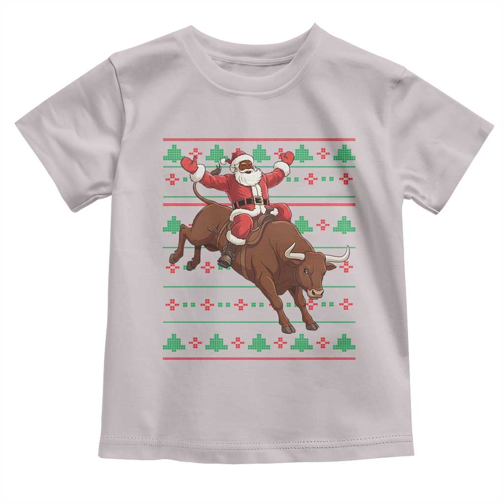 Funny Black Santa Riding Bull Toddler T Shirt Ugly Christmas Sweater Gift - Wonder Print Shop