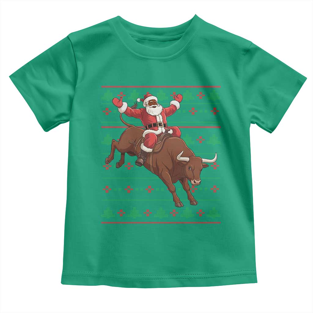 Funny Black Santa Riding Bull Toddler T Shirt Ugly Christmas Sweater Gift - Wonder Print Shop