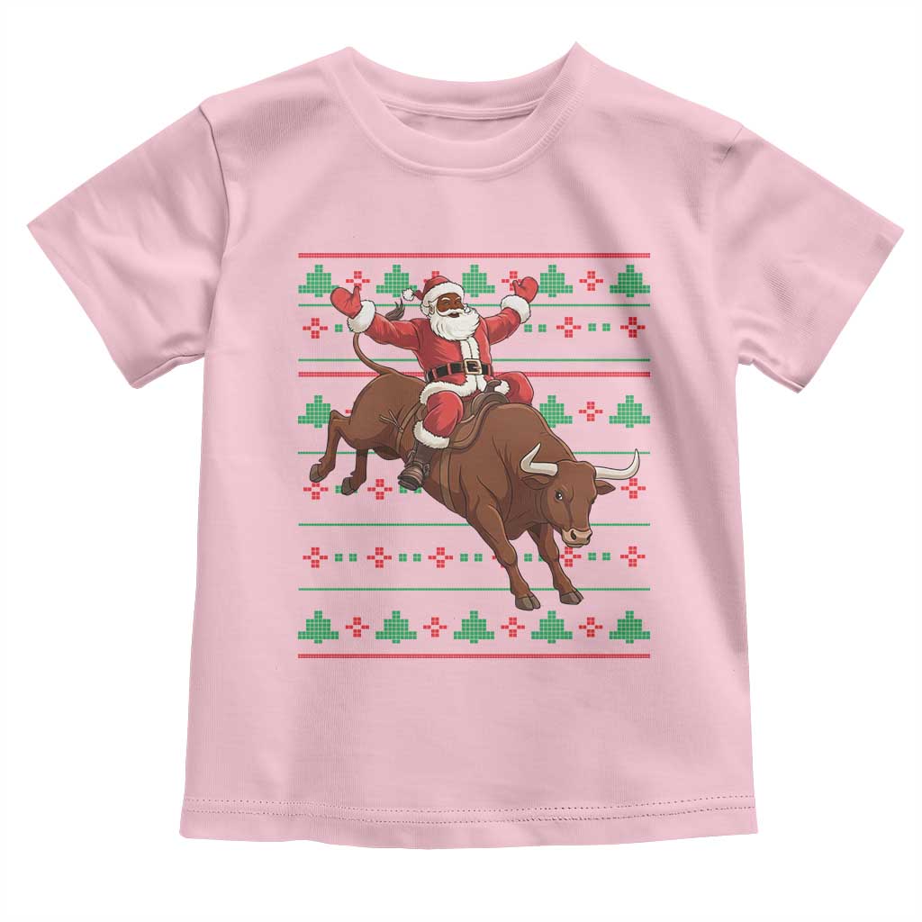 Funny Black Santa Riding Bull Toddler T Shirt Ugly Christmas Sweater Gift - Wonder Print Shop