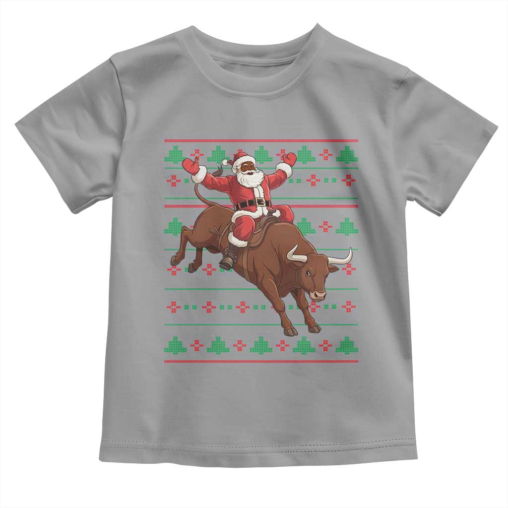 Funny Black Santa Riding Bull Toddler T Shirt Ugly Christmas Sweater Gift - Wonder Print Shop