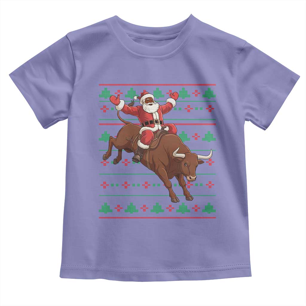 Funny Black Santa Riding Bull Toddler T Shirt Ugly Christmas Sweater Gift - Wonder Print Shop