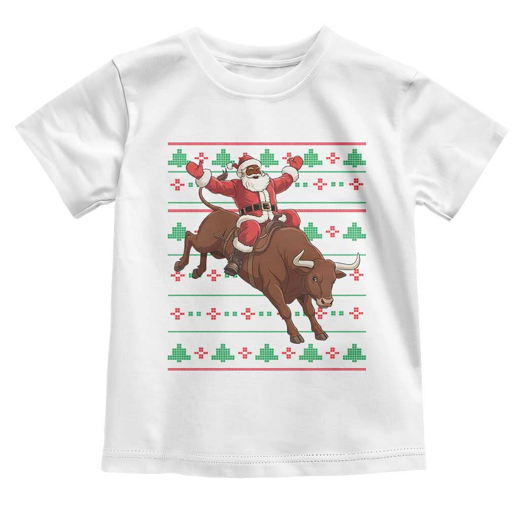 Funny Black Santa Riding Bull Toddler T Shirt Ugly Christmas Sweater Gift - Wonder Print Shop