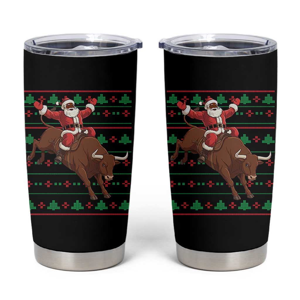 Funny Black Santa Riding Bull Tumbler Cup Ugly Christmas Sweater Gift - Wonder Print Shop