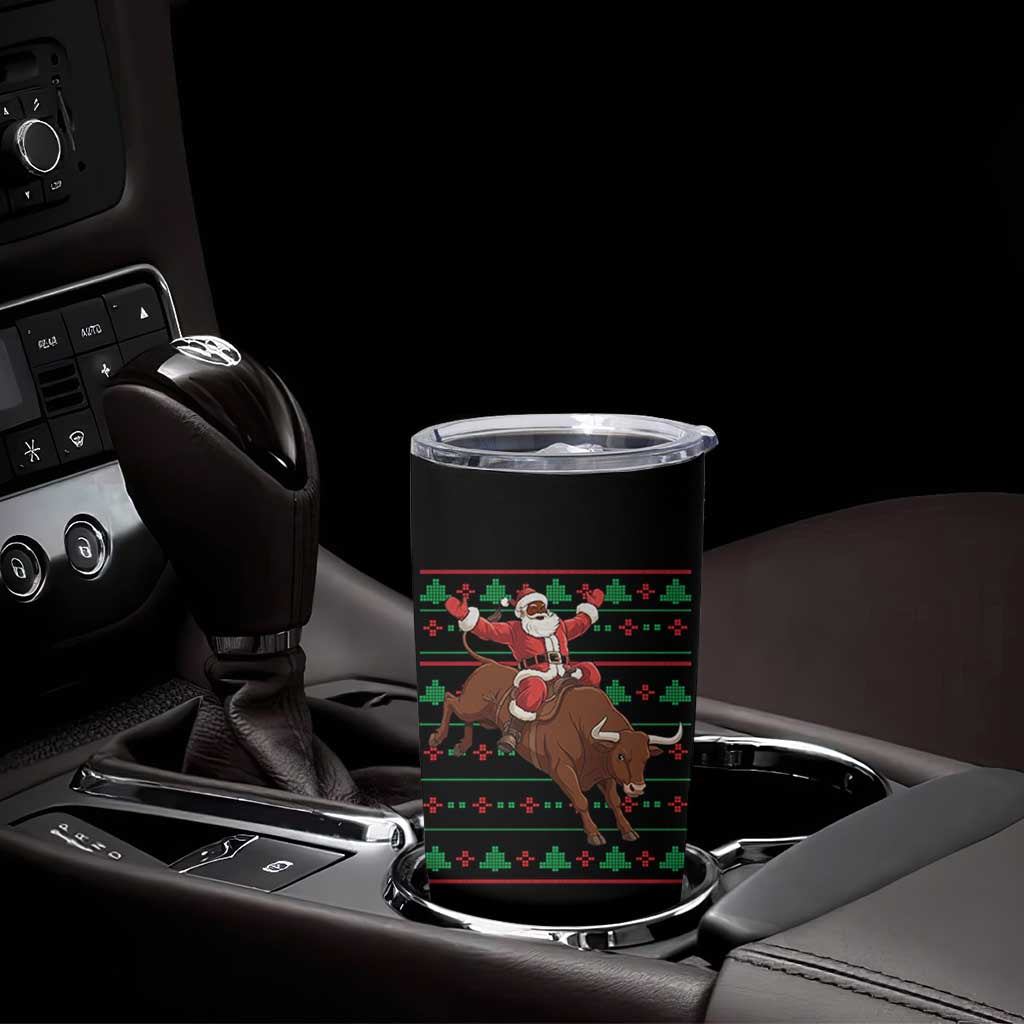 Funny Black Santa Riding Bull Tumbler Cup Ugly Christmas Sweater Gift - Wonder Print Shop