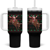 Funny Black Santa Riding Bull Tumbler With Handle Ugly Christmas Sweater Gift - Wonder Print Shop