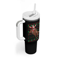 Funny Black Santa Riding Bull Tumbler With Handle Ugly Christmas Sweater Gift - Wonder Print Shop