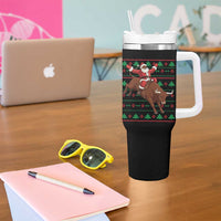 Funny Black Santa Riding Bull Tumbler With Handle Ugly Christmas Sweater Gift - Wonder Print Shop